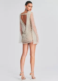 Retrofete Opal Crystal Embellished Dress White with Silver Discount