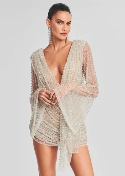 Retrofete Opal Crystal Embellished Dress White with Silver Discount