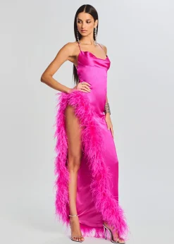 Retrofete Priscilla Feather Dress Neon Pink Clearance