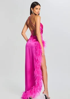Retrofete Priscilla Feather Dress Neon Pink Clearance