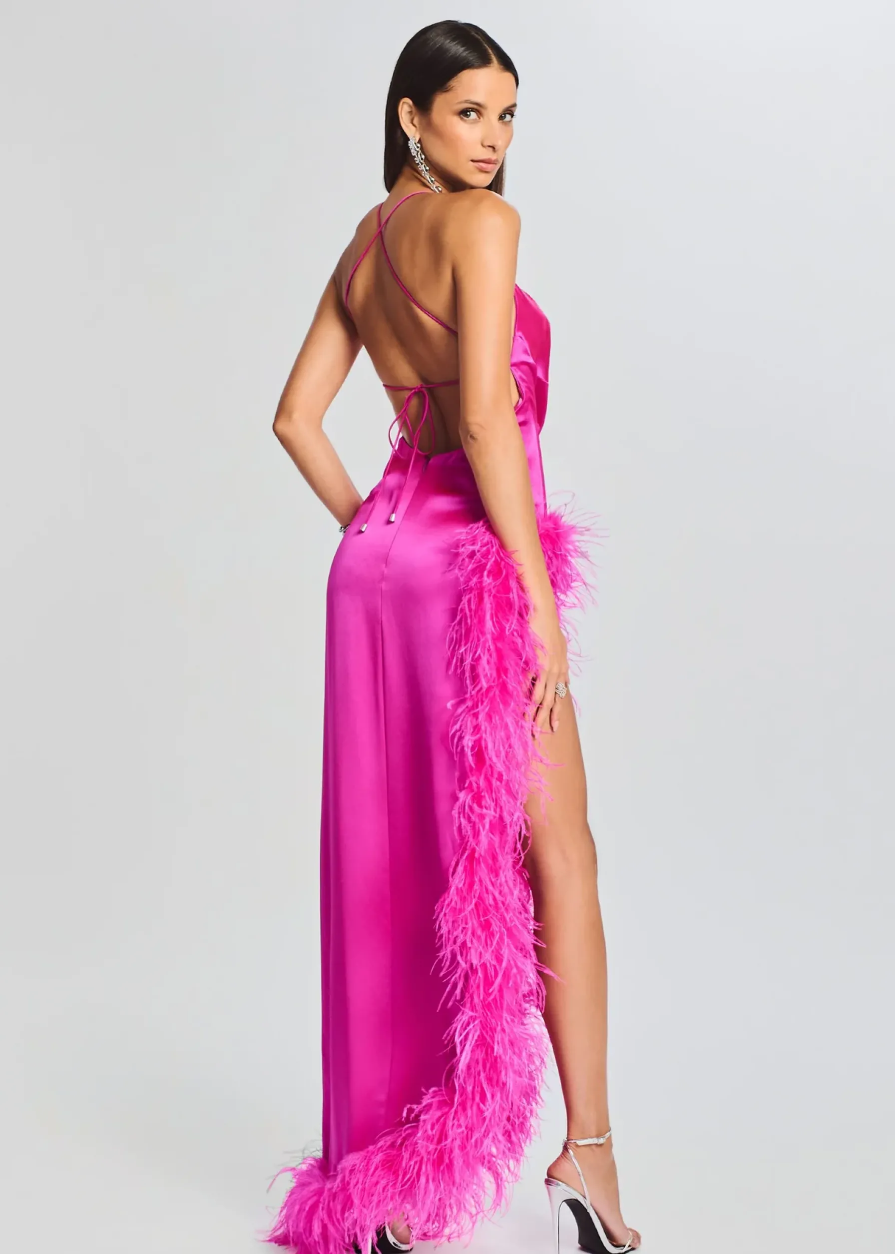 Retrofete Priscilla Feather Dress Neon Pink Clearance