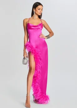 Retrofete Priscilla Feather Dress Neon Pink Clearance