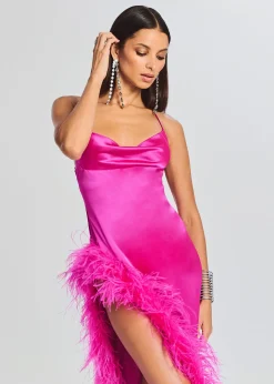 Retrofete Priscilla Feather Dress Neon Pink Flash Sale