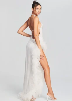 Retrofete Priscilla Feather Dress White Clearance