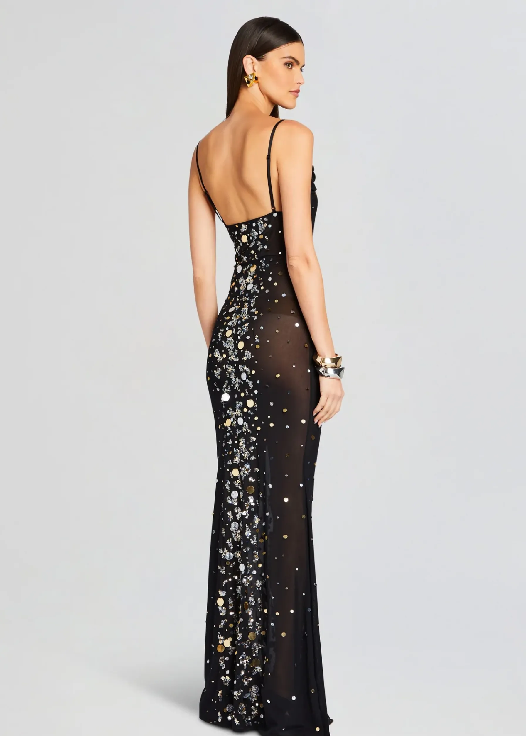 Retrofete Rainey Embellished Dress Black/Silver Gold New