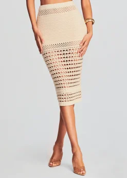 Retrofete Raya Knit Crochet Skirt Ivory/Gold Discount