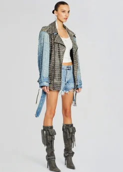 Retrofete Rebel Embellished Leather Jacket Tangier/Silver New