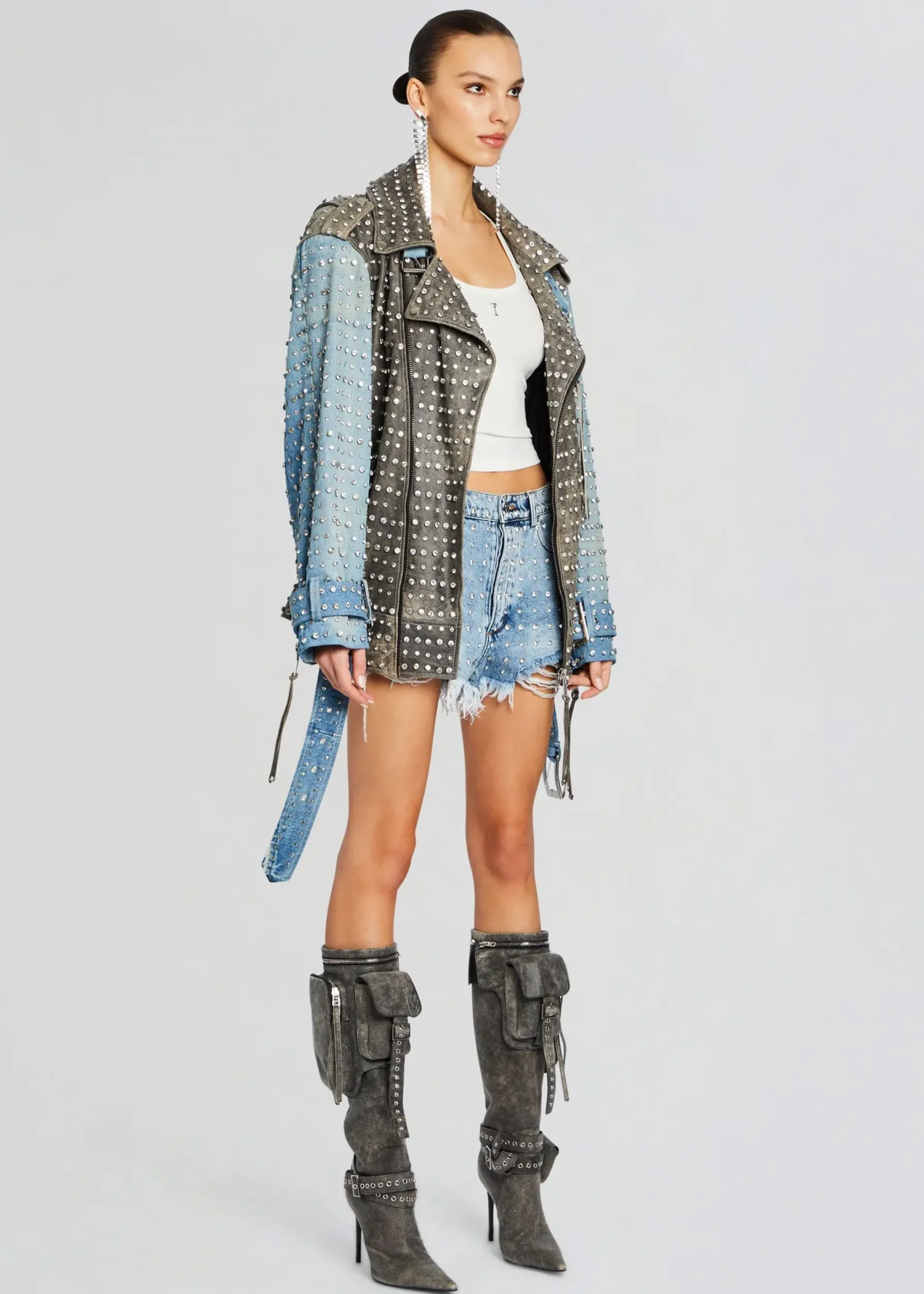 Retrofete Rebel Embellished Leather Jacket Tangier/Silver New
