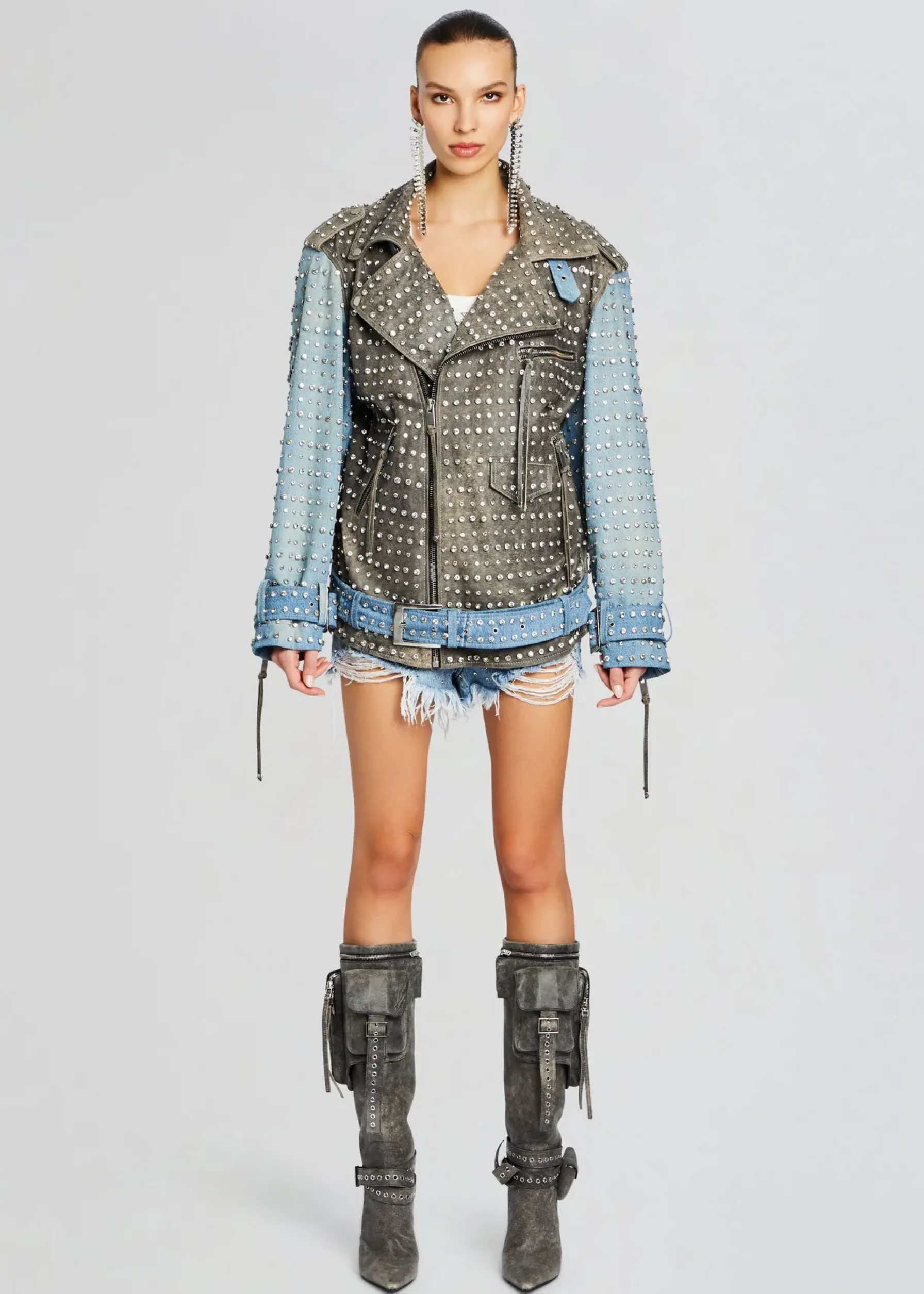 Retrofete Rebel Embellished Leather Jacket Tangier/Silver New
