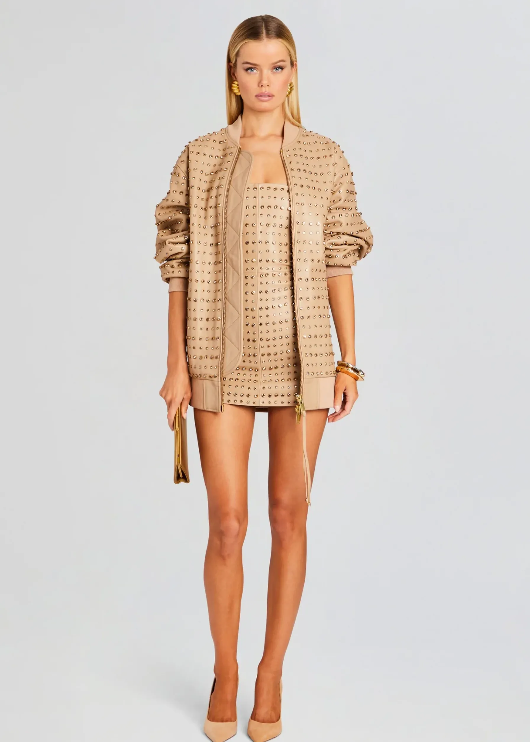 Retrofete Rhya Embellished Leather Dress Nude Cheap