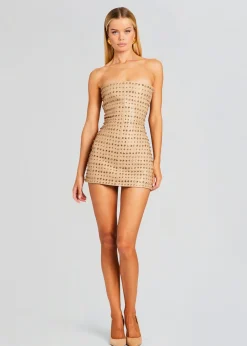 Retrofete Rhya Embellished Leather Dress Nude New