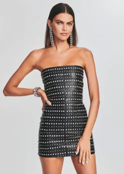 Retrofete Rhya Embellished Leather Dress Black/Crystal Hot