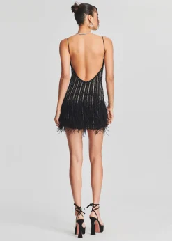 Retrofete Rubina Sequin Feather Dress Black/Silver Shop