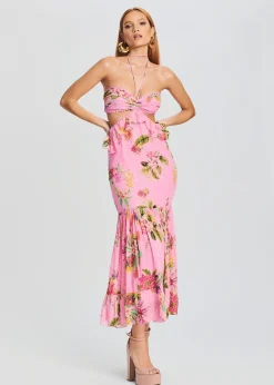 Retrofete Rue Long Dress Colorful Floral Candy Pink Fashion