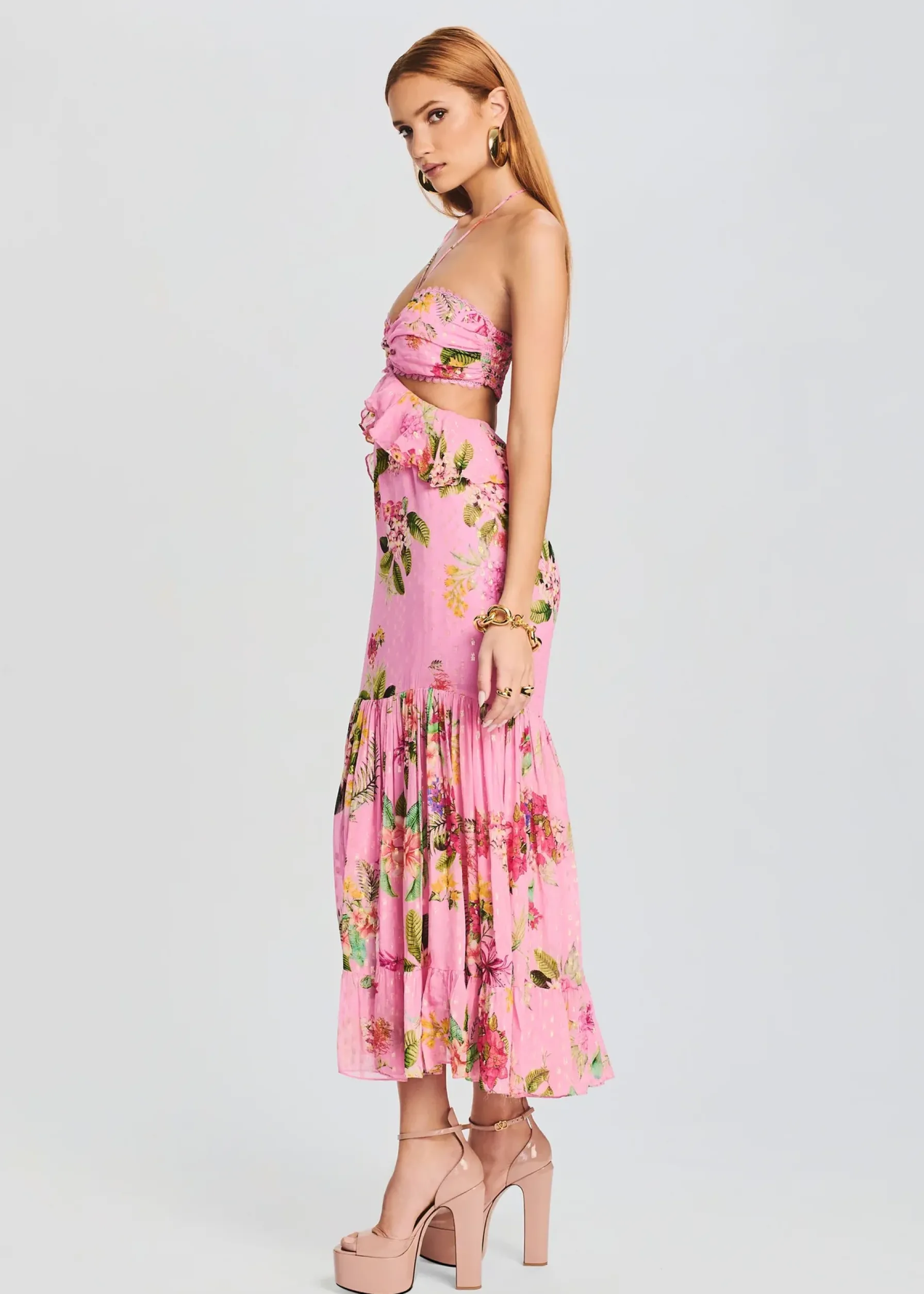 Retrofete Rue Long Dress Colorful Floral Candy Pink Fashion