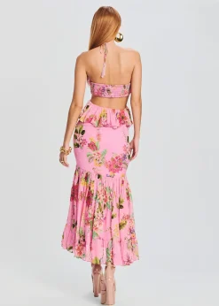 Retrofete Rue Long Dress Colorful Floral Candy Pink Fashion