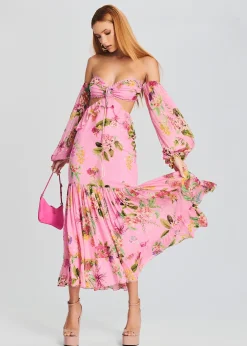 Retrofete Rue Long Dress Colorful Floral Candy Pink Fashion
