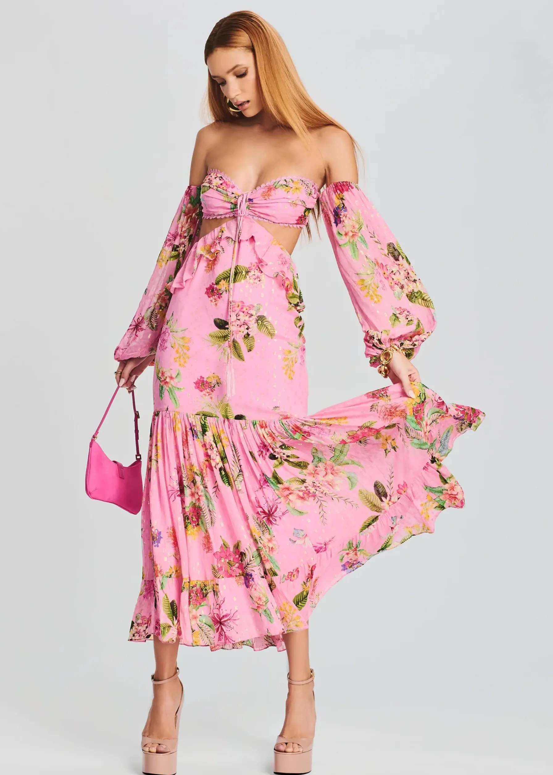 Retrofete Rue Long Dress Colorful Floral Candy Pink Fashion