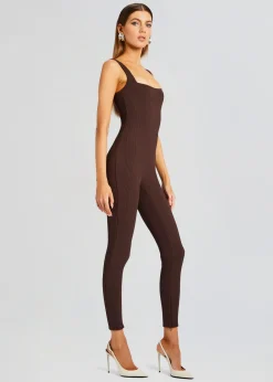 Retrofete Sabrina Sleeveless Enviro Rib Catsuit Brown New