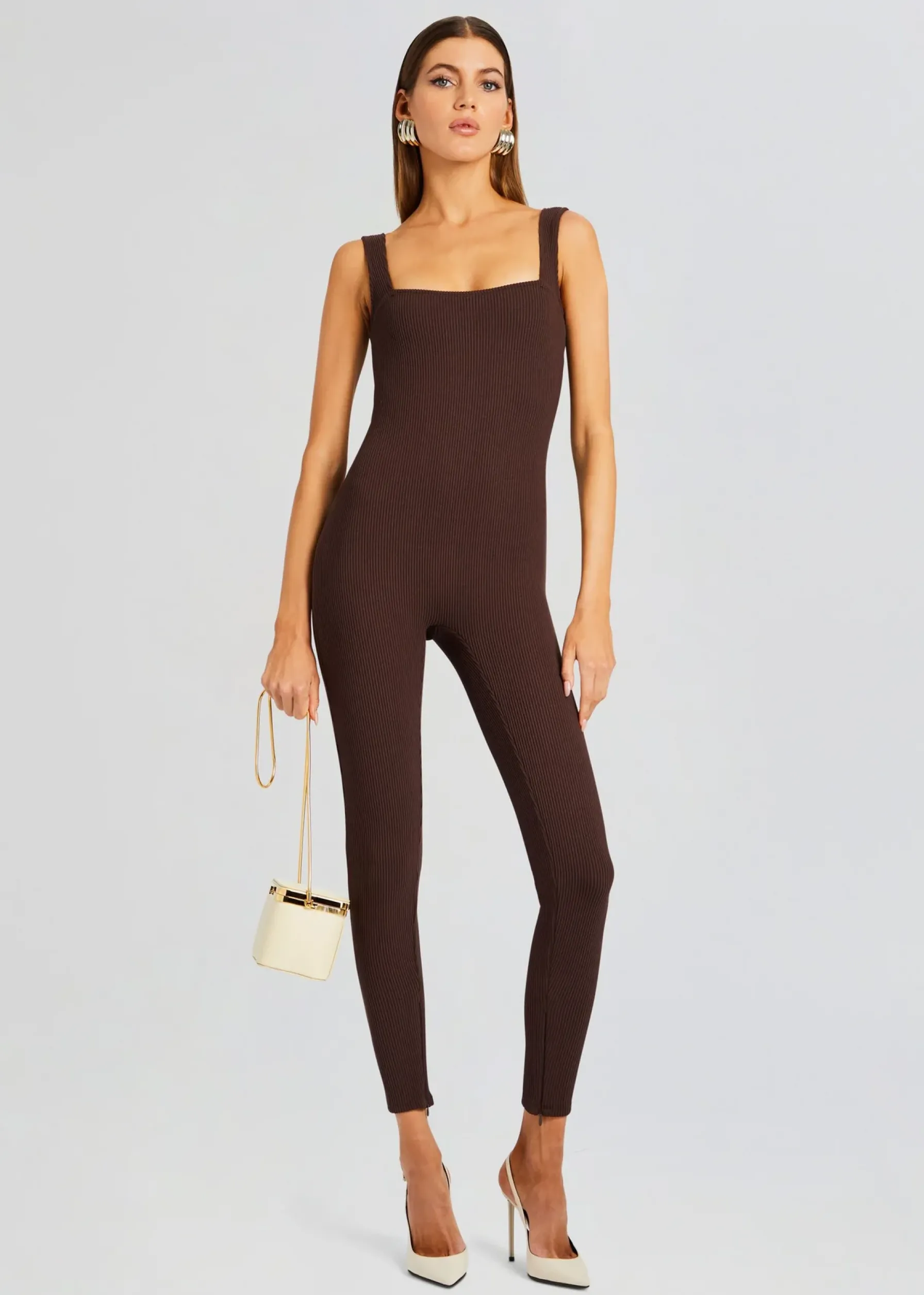Retrofete Sabrina Sleeveless Enviro Rib Catsuit Brown Outlet