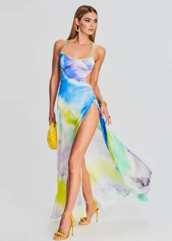 Retrofete Scarlett Silk Dress Watercolor Wave Clearance