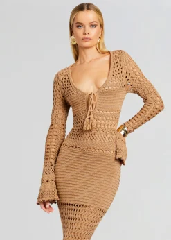 Retrofete Sereno Knit Crochet Dress Metallic Nude Bronze Best