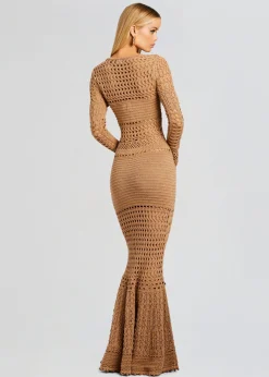 Retrofete Sereno Knit Crochet Dress Metallic Nude Bronze Outlet