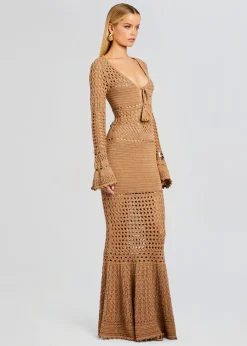 Retrofete Sereno Knit Crochet Dress Metallic Nude Bronze Cheap