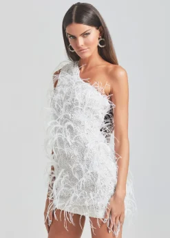 Retrofete Sina Feather Dress White/Silver Cheap