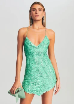 Retrofete Sirena Feather Sequin Dress Mint Aqua Best