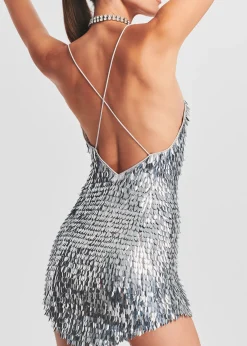 Retrofete Sirena Feather Sequin Dress Silver Feather Sequin Sale