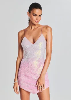 Retrofete Sirena Feather Sequin Dress Iridescent Pink Ombre Cheap