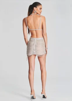 Retrofete Sylvio Chain Skirt White/Silver Clearance