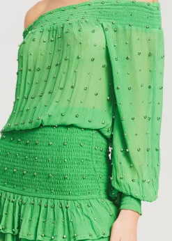 Retrofete Taisha Embellished Silk Chiffon Dress Kelly Green Flash Sale