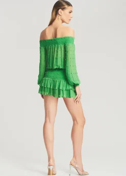 Retrofete Taisha Embellished Silk Chiffon Dress Kelly Green Store