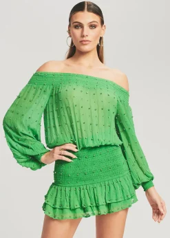 Retrofete Taisha Embellished Silk Chiffon Dress Kelly Green Store