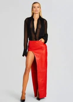 Retrofete Tash Leather Skirt Fiery Red Store