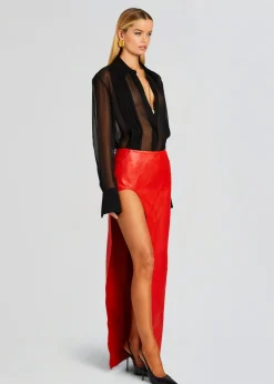 Retrofete Tash Leather Skirt Fiery Red Hot