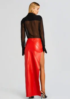 Retrofete Tash Leather Skirt Fiery Red Hot