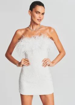 Retrofete Torin Sequin Feather Dress White Outlet