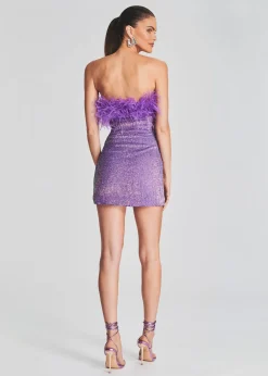 Retrofete Torin Sequin Feather Dress Metallic Lavender Online