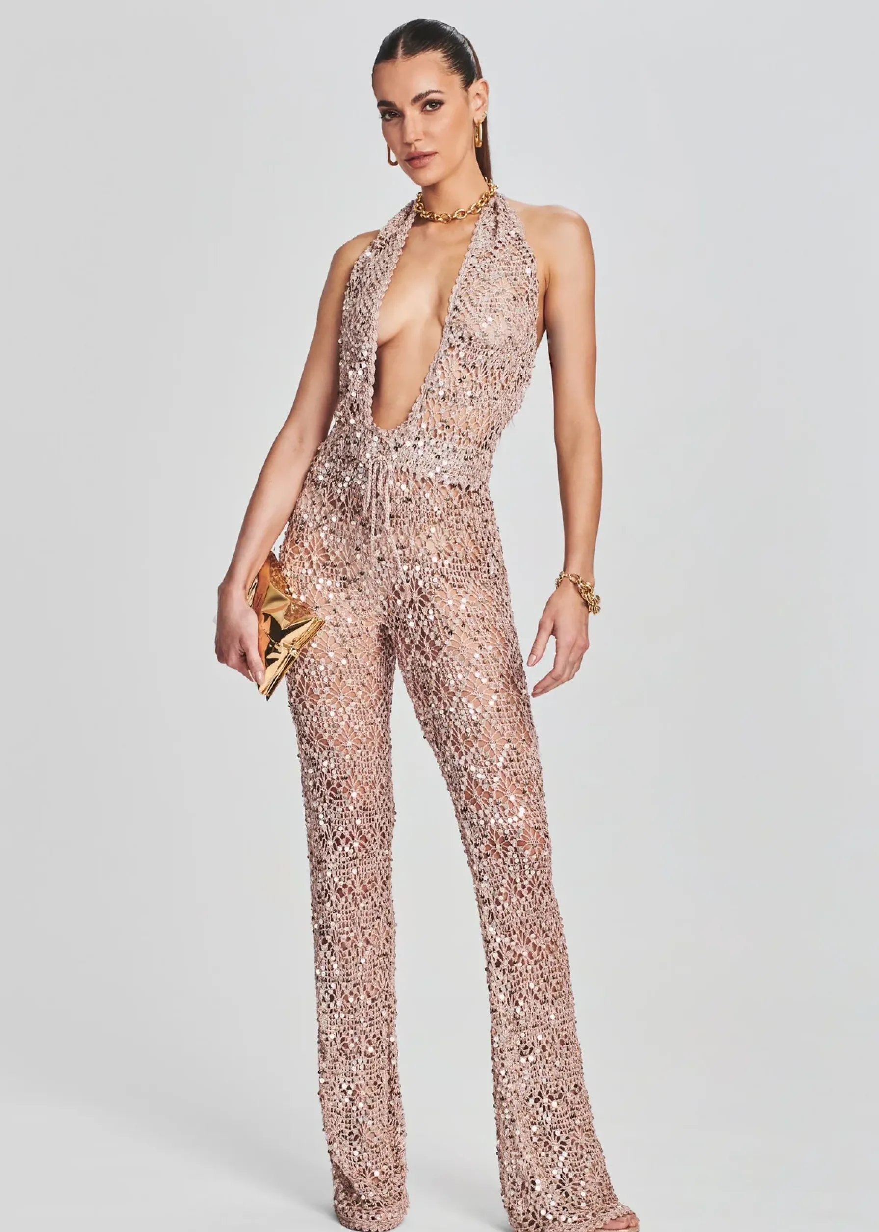 Retrofete Tosca Sequin Crochet Jumpsuit Rose Gold Outlet
