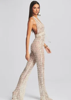 Retrofete Tosca Sequin Crochet Jumpsuit Ivory Gold Shop