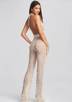 Retrofete Tosca Sequin Crochet Jumpsuit Ivory Gold Shop