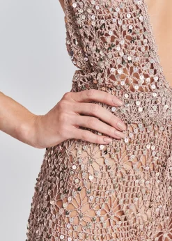 Retrofete Tosca Sequin Crochet Jumpsuit Rose Gold Hot