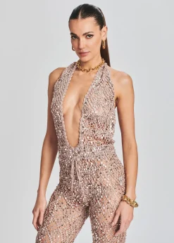 Retrofete Tosca Sequin Crochet Jumpsuit Rose Gold Hot