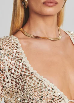 Retrofete Vera Sequin Crochet Top Ivory Gold Store