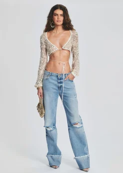 Retrofete Vera Sequin Crochet Top Ivory Gold Online