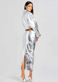 Retrofete Victoria Leather Jacket Silver Outlet