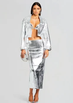 Retrofete Victoria Leather Jacket Silver Outlet